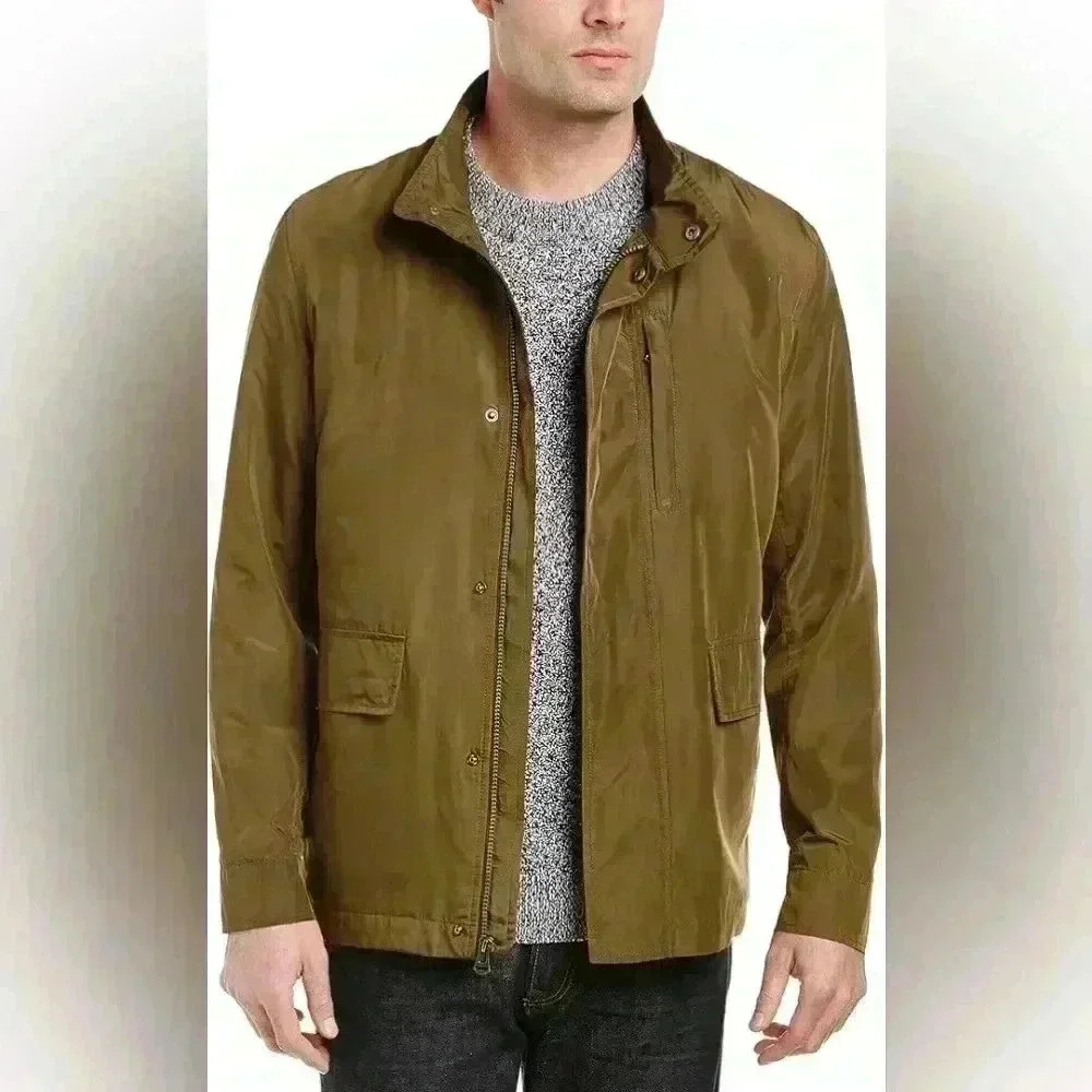 $295 Cole Haan Men's Green Snap-Front Mid-weight Packable Coat Jacket Size L